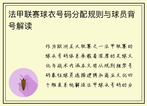 法甲联赛球衣号码分配规则与球员背号解读